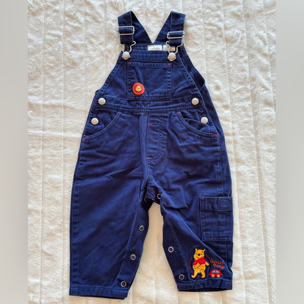 Disney Store Navy Overalls with Winnie the Pooh Embroidered Patch - Size 6M